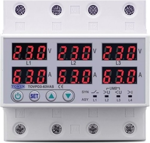 Trifaz Ayrışık Voltaj ve Akım Koruma Rölesi 63A Yüksek Alçak Gerilim ve Akım Koruyucu Röle - Ev Tipi - Elektrik Bekçisi - 3 Fazlı