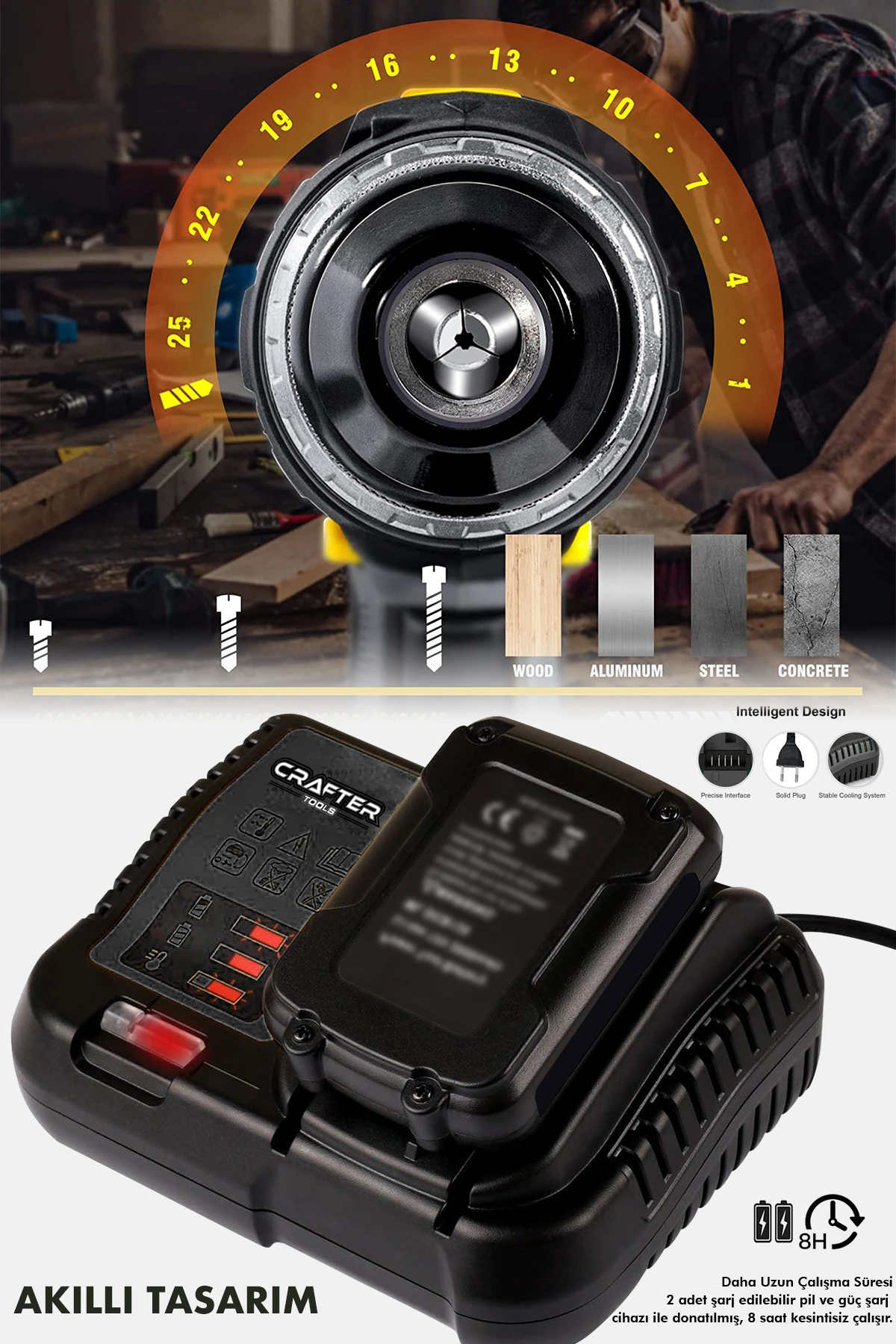 36V 5Ah Kömürsüz Motor Çelik Mandren Akülü Vidalama Darbeli Şarjlı Matkap Seti Mavi ALT100