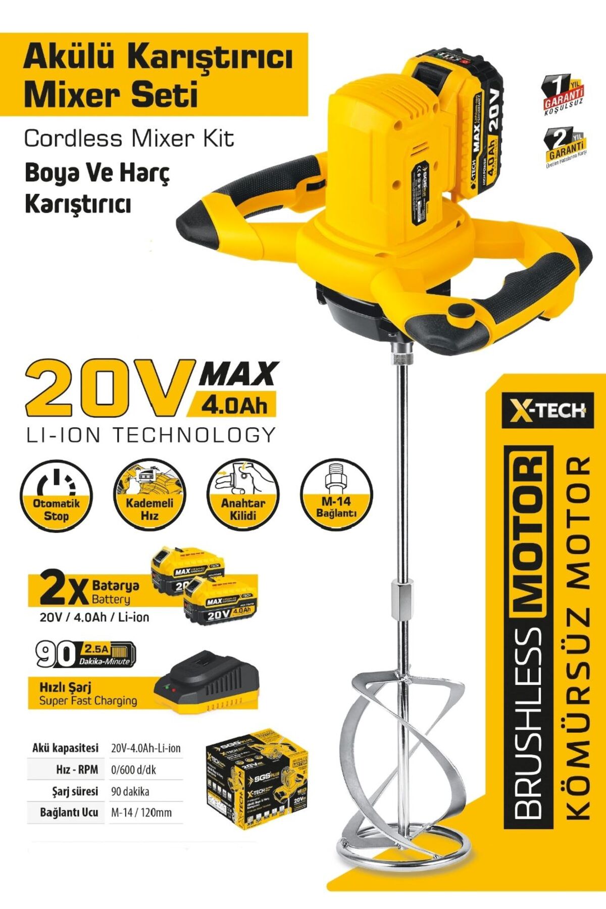 SGS 5440 Profesyonel Akülü Karıştırıcı Mıxer 20v 2*4.0 Ah (KÖMÜRSÜZ MOTOR)