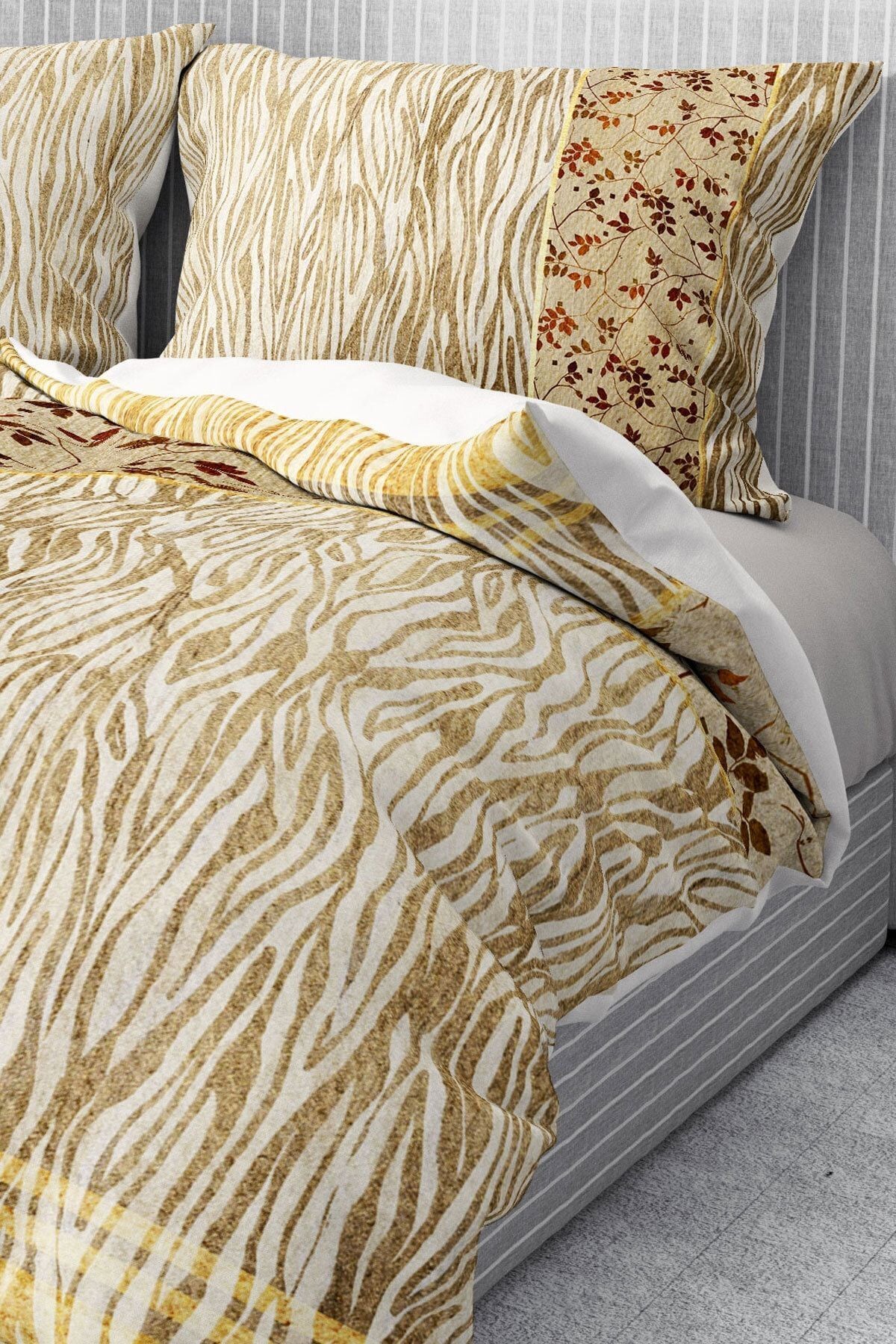 %100 Pamuk Saten Nevresim Takımı Lastikli Çarşaf Deluxe Çift Kişilik 3d Zebra