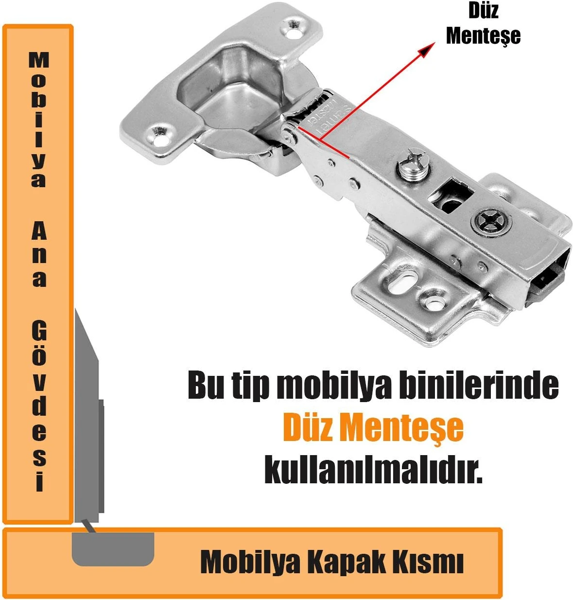 Master Frenli Dolap Kapak Menteşesi Pistonlu Düz Tas Menteşe (1 Çift)