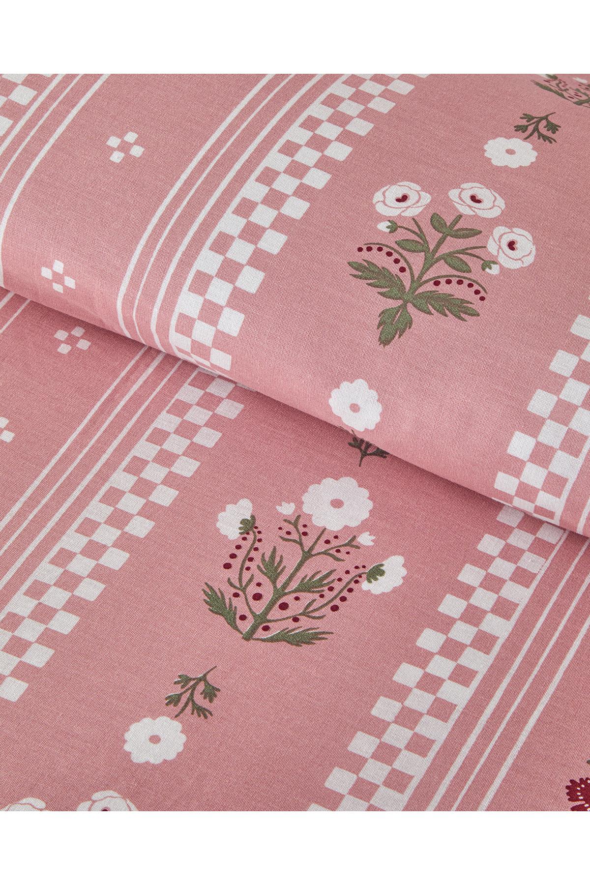 Retro Flower Pamuklu Çift Kişilik Nevresim Seti 200x220 cm Pembe