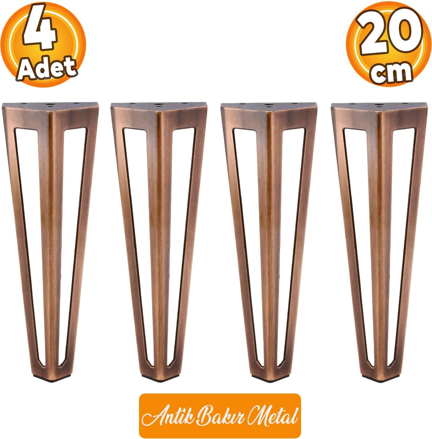 Ovit Metal Antik Bakır 20 cm Mobilya Koltuk Kanepe Konsol Tv Ünitesi Yükseltici Ayağı Ayakları 4 Adet