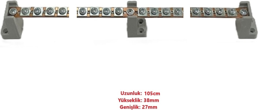 60 Vidalı 120 Girişli Vidalı Faz Nötr Toprak Barası Ayaklı Bakır 15x1,5 mm 1 Metre 80 Amper 5V - 400V AC / DC