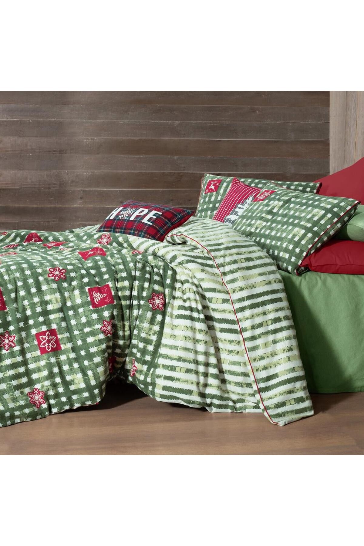 Larasi King Size %100 Pamuk Flanel (Pazen) Nevresim Takımı Yeşil