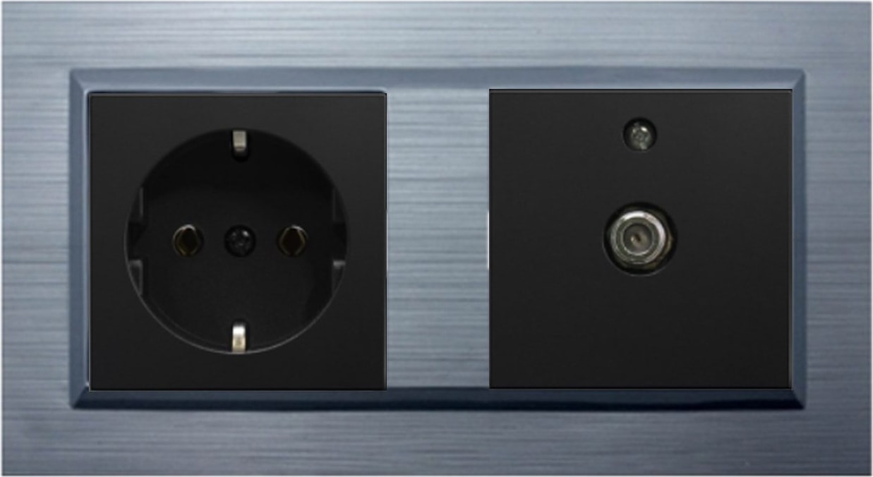 Quantum Gümüş 2'li Set Topraklı Priz ve F Konnektör Uydu Priz Set