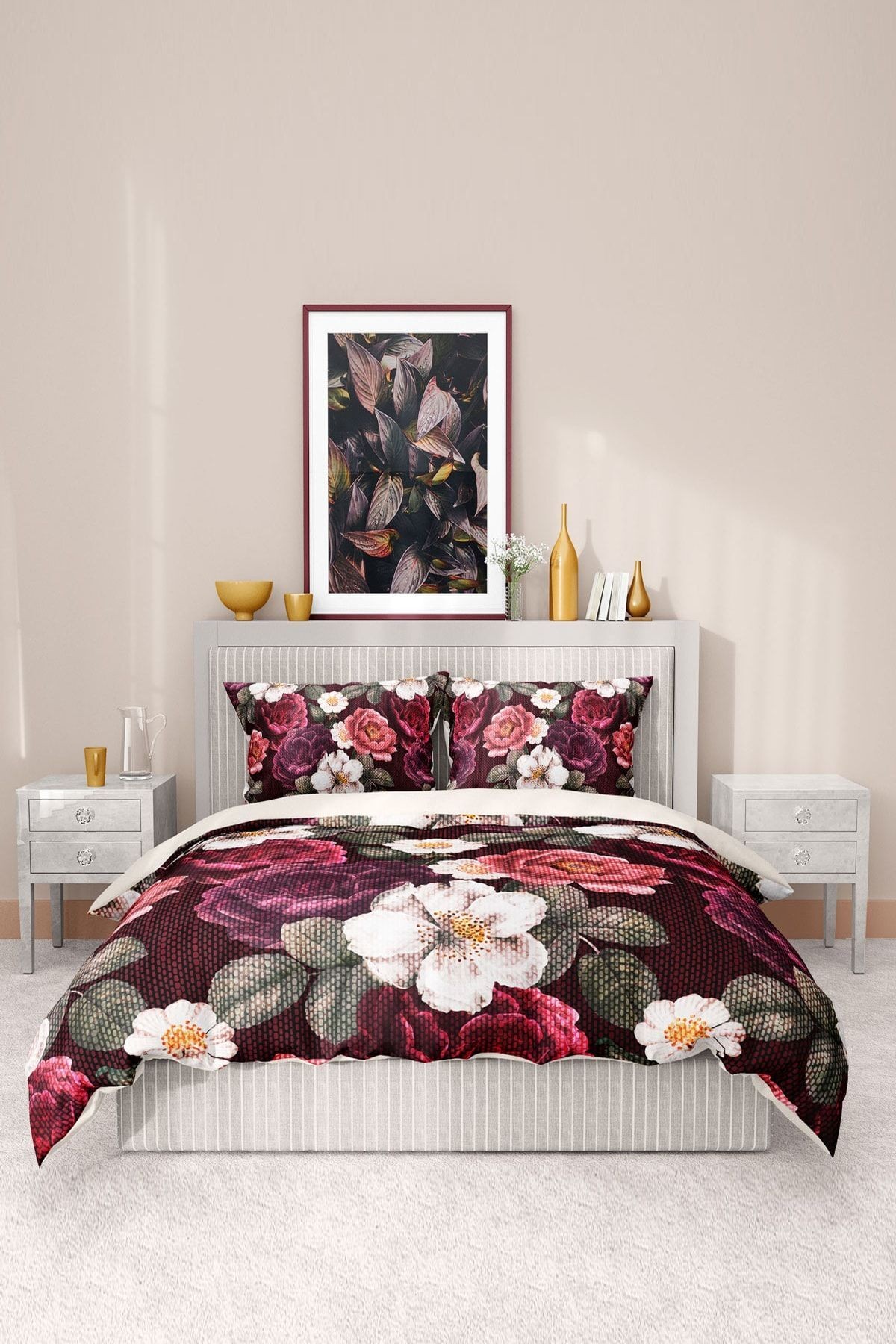 Nevresim Takımı %100 Pamuk Saten Lastikli Çarşaf Deluxe Koleksiyon Çift Kişilik 3d Goblen