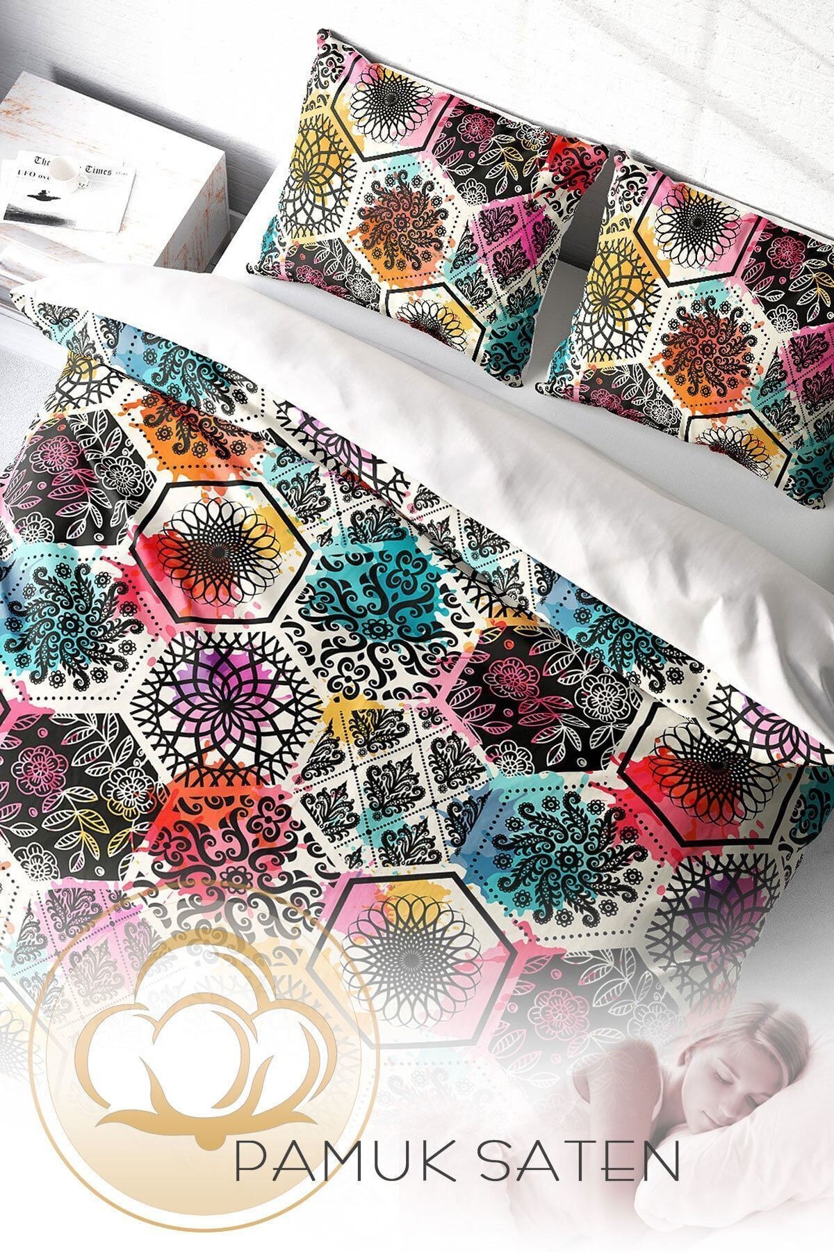 Nevresim Takımı %100 Doğal Pamuk Çift Kişilik 3d Digital Patchwork Tiles
