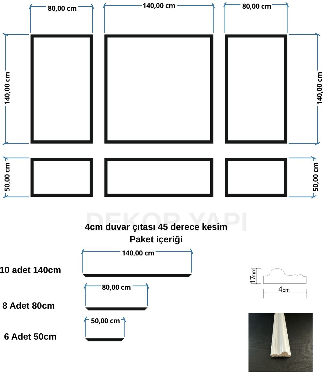 Ofis Için Dekoratif 4 cm Boyanabilir Duvar Çıtası Kesimli Hazır Paket