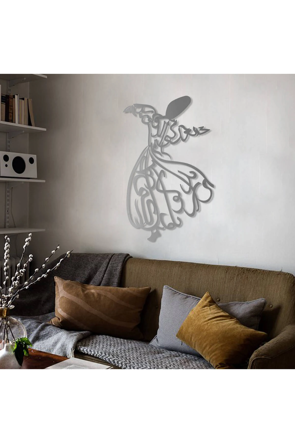 Semazen Metal Islami Duvar Tablosu - Dini Duvar Tabloları - Gümüş Renk - Mevlana Tablo - Wam025