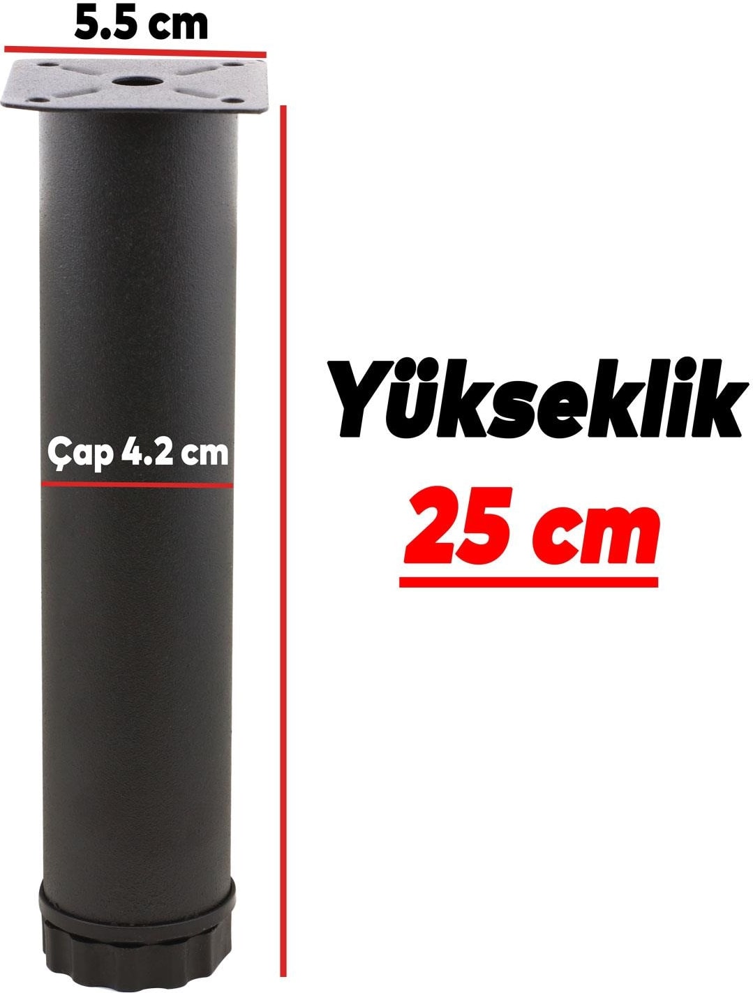 Ayarlanabilir Mobilya Kanepe Baza Koltuk Metal Destek Yükseltici Ayağı 25 Cm Siyah Ayakları (4 Adet)