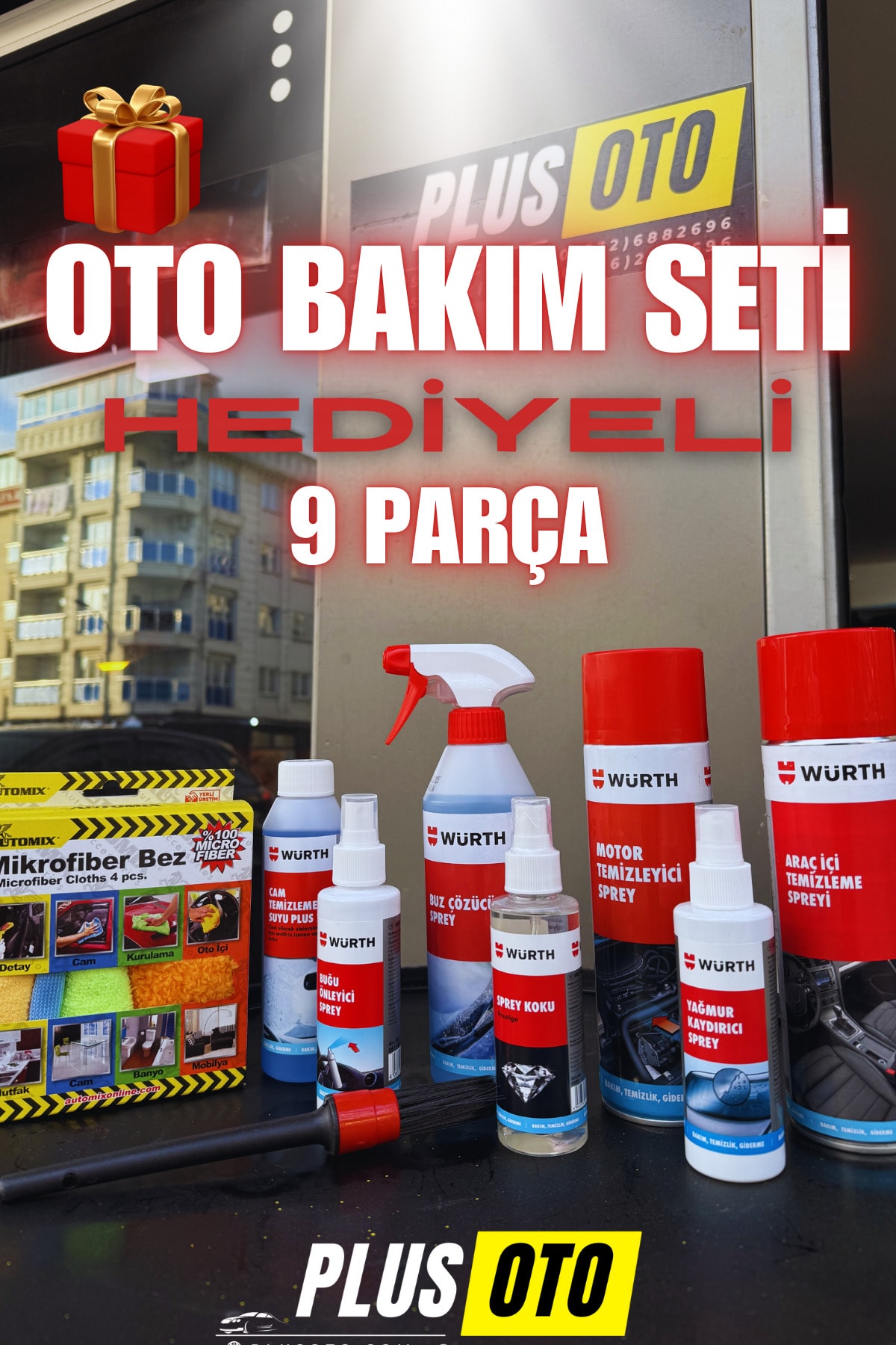 Oto Bakım Seti 9 Parça, 4'lü Bez Ve Detay Fırçası