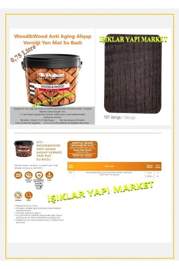 Wood&w-antiaging-ahşap Verniği-yarı Mat-su Bazlı-0,75litre (0,850KG.)-181-venge