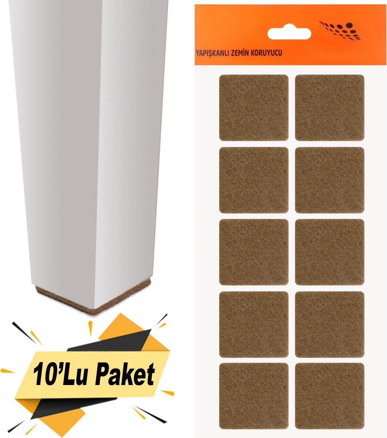 Yapışkanlı Mobilya Masa Sandalye Parke Zemin Ayak Koruyucu Kaydırmaz Keçesi 40x40 Mm (10'LU PAKET)