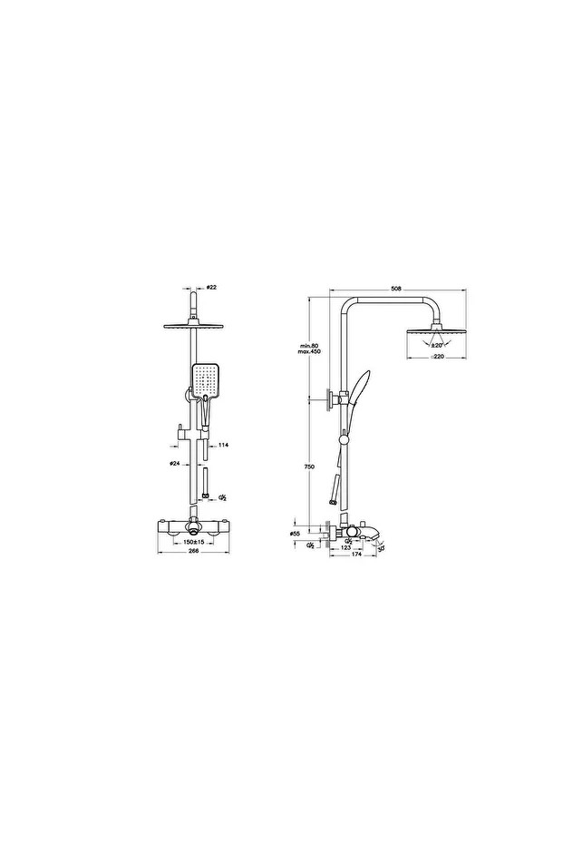 Aquaheat Termostatik Rh3 Banyo Sistemi - Kare - Krom
