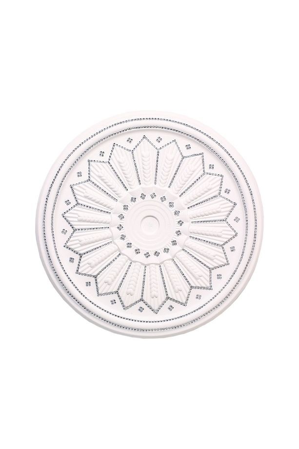 BAŞAK Desenli Stropiyer Taşlı Tavan Lamba Göbeği -Gümüş Gri Renk - 40 cm