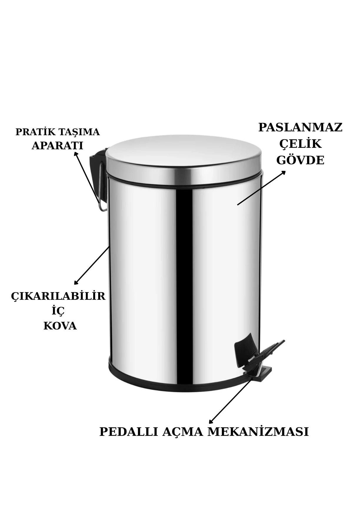12 Litre Çöp Kovası Metal Paslanmaz Çelikli Pedal Çöp Kutusu Tuvalet Banyo Balkon Mutfak