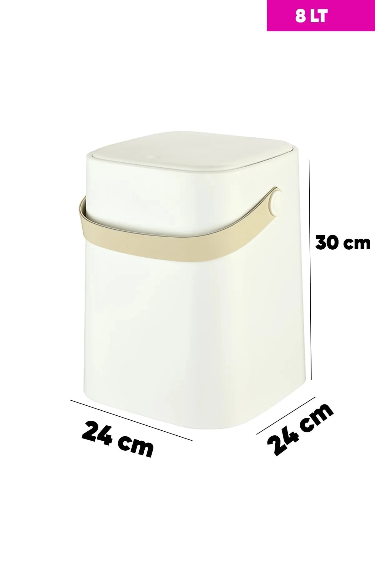 8 Lt Click Kapaklı Tutma Saplı Iç Kovalı Tezgah Üst Mutfak Çöp Kovası - Beyaz (büyük Boy)