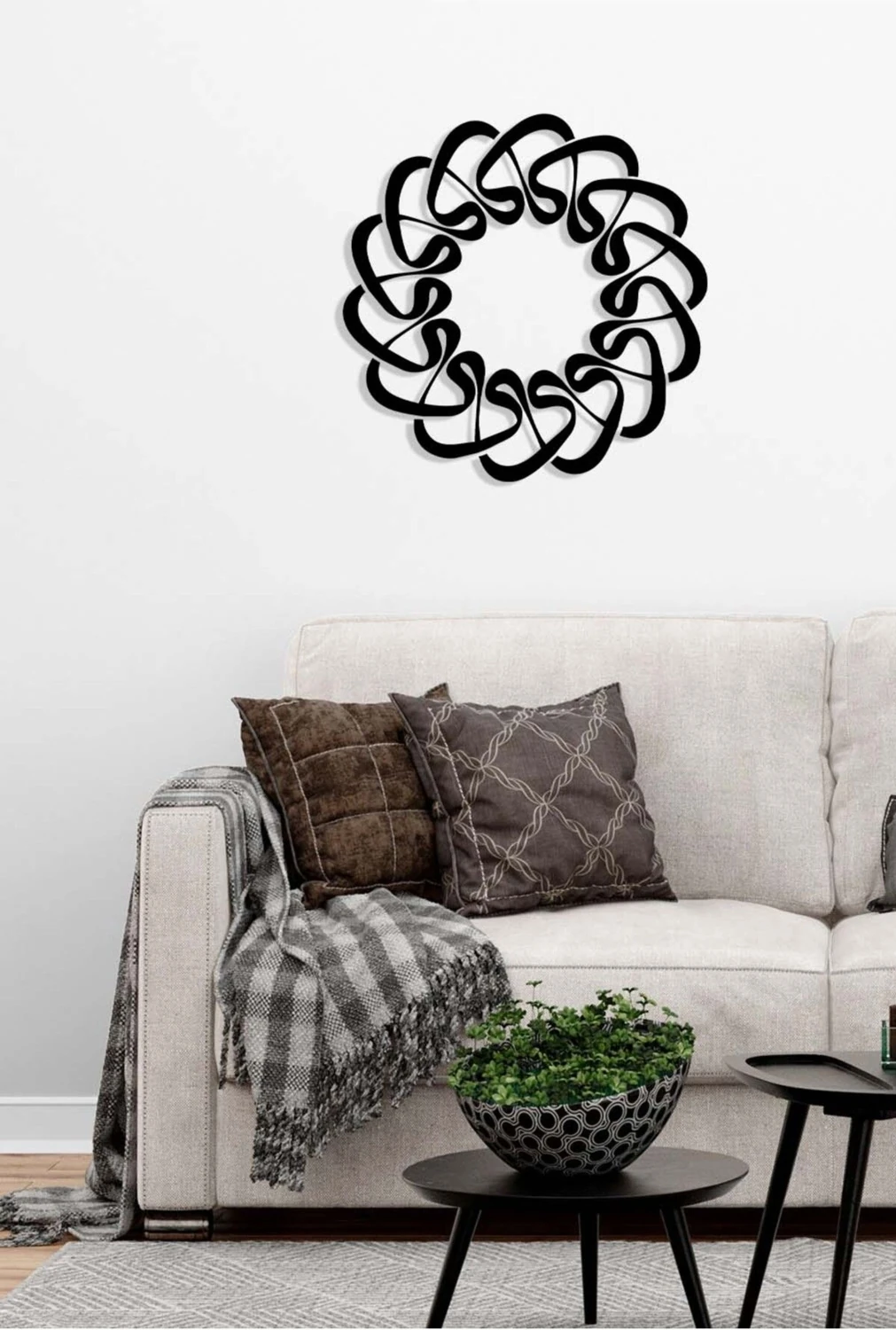 -Vav Harfi Islami Metal Tablo - Islami Ev Dekorasyonu - Dini Duvar Tabloları - 50 X 50 - Cm - Sıyah-Islm-122