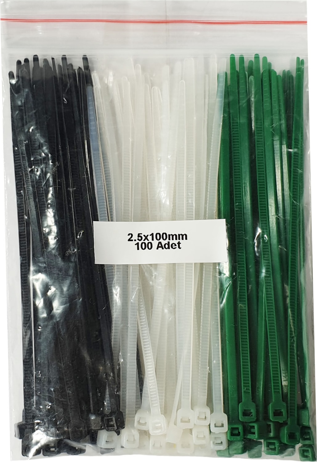 Plastik Kablo Bağı - Siyah+Beyaz+Yeşil -2,5MMX100MM - (100 Adet)