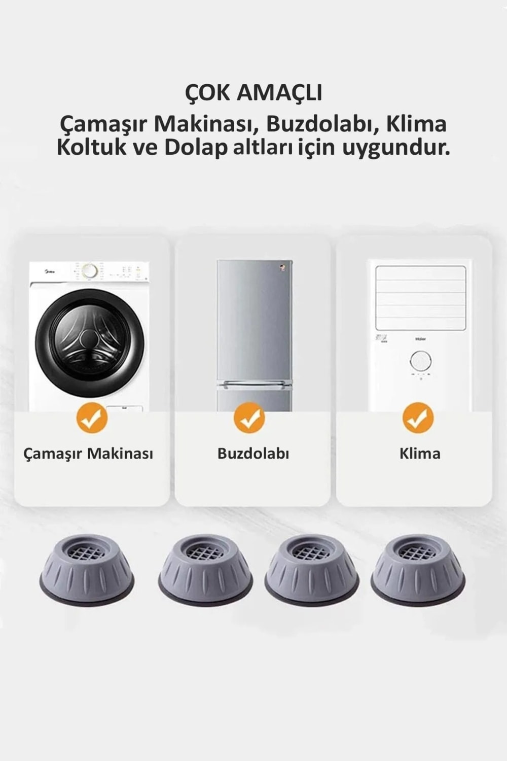 4 Adet Çamaşır, Buzdolabı, Bulaşık Makinesi Titreşim Önleyici Yükseltici Beyaz Eşya Altlığı Ayağı