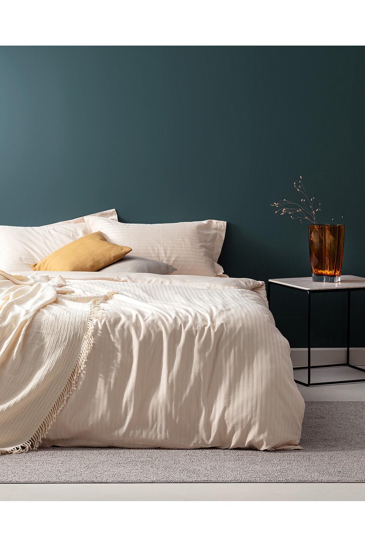 Elicia King Size %100 Pamuk Çizgili Saten Nevresim Takımı - Gold