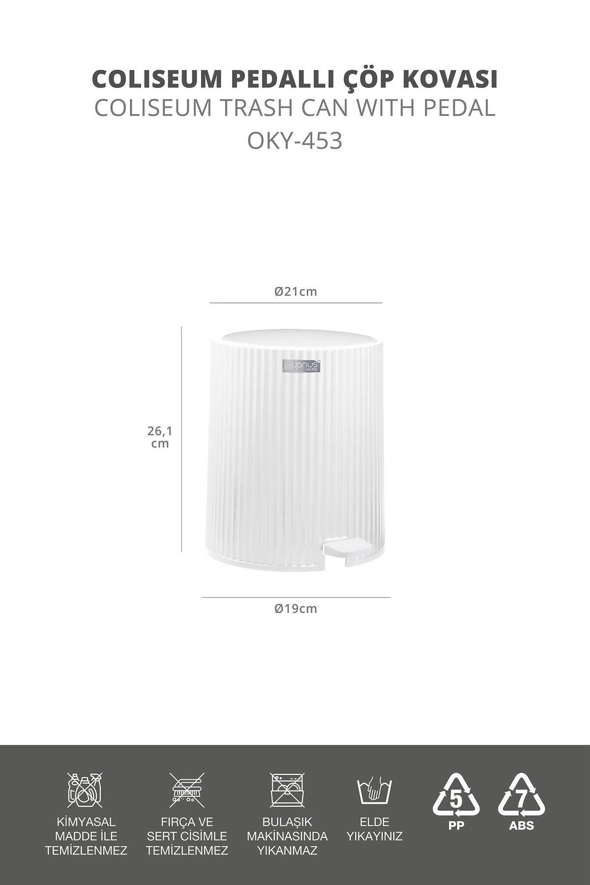 Coliseum Beyaz Pedallı Çöp Kovası