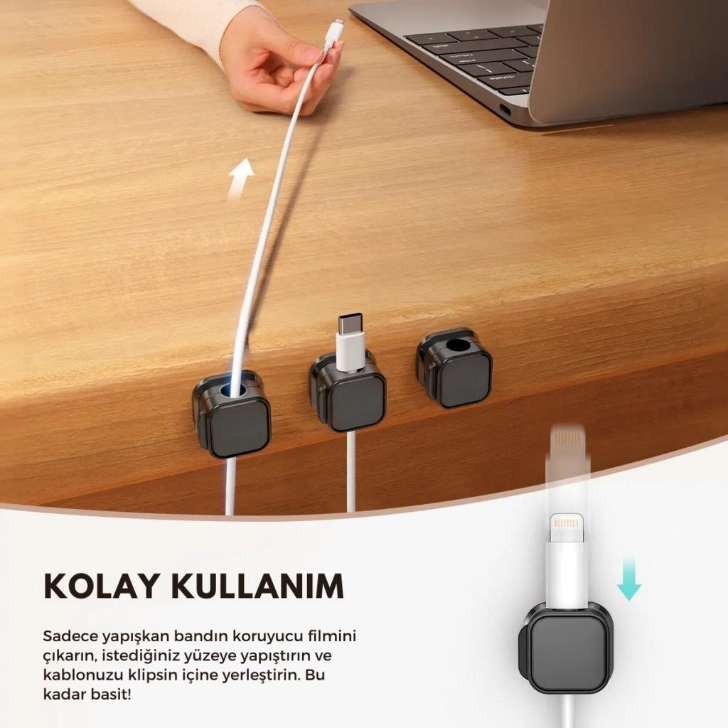 6 Adet Set Yapışkanlı Klips Kapaklı Kablo Düzenleyici Organizer, Ev, Ofis, Kablo Düzenleyici