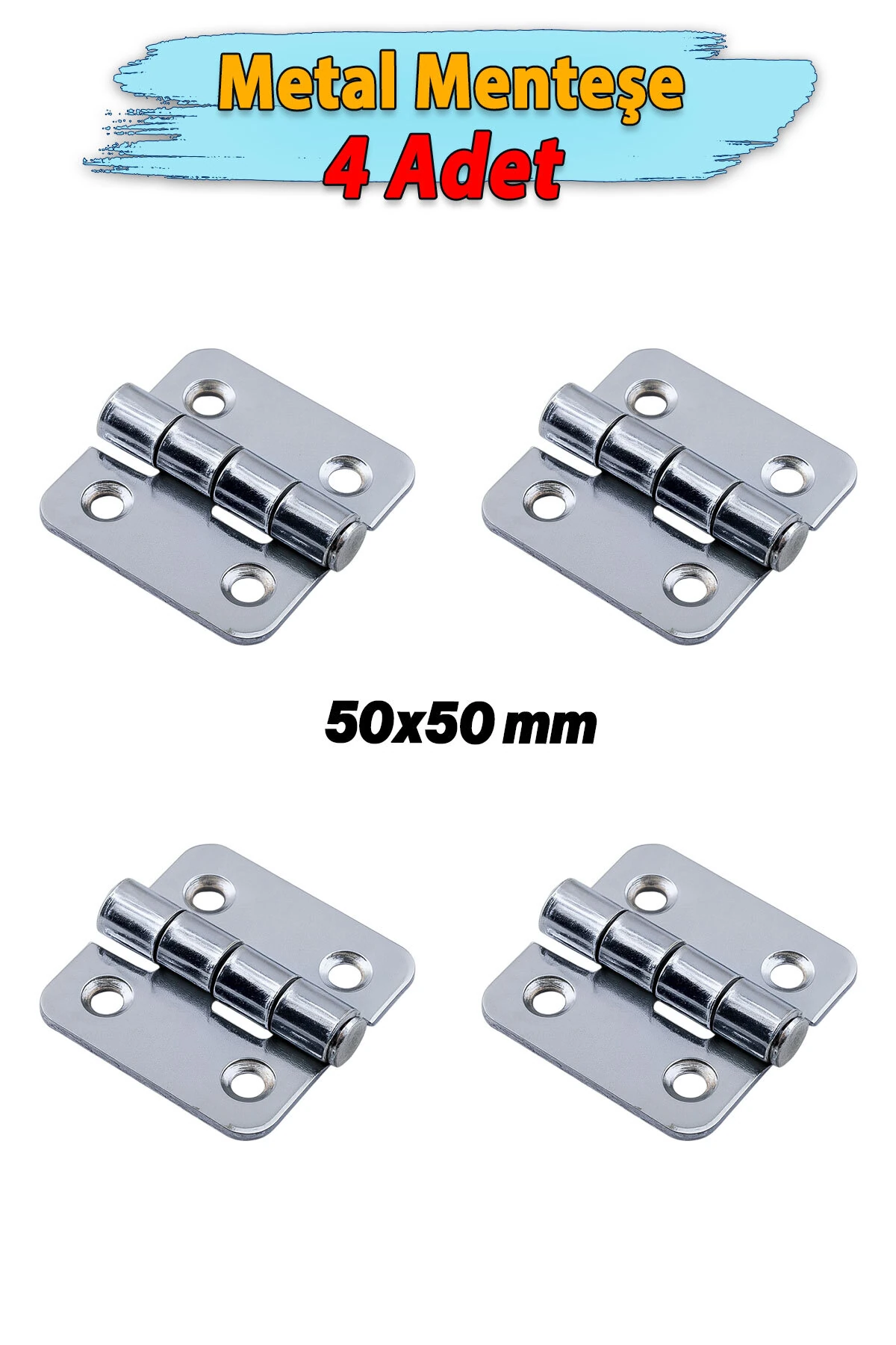 Gümüş Metal Yaprak Menteşe 4 ADET 50x50 mm Dayanıklı Kapı Pencere Dolap ve Mobilya Kullanımına Uygun