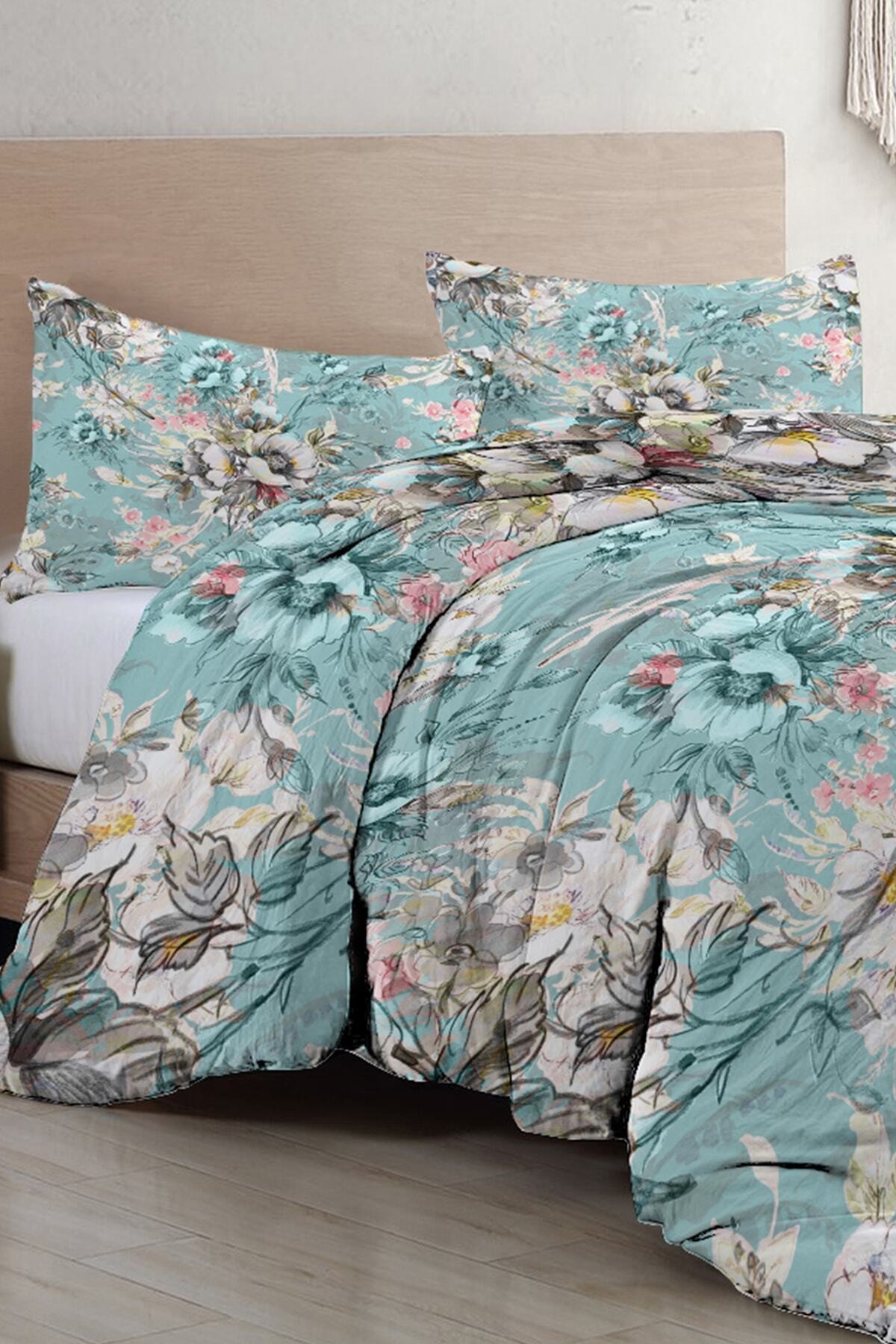 Kıng Sıze Floral Desing Luxury Çift Kişilik Pamuk Saten Nevresim Takımı 220x240cm
