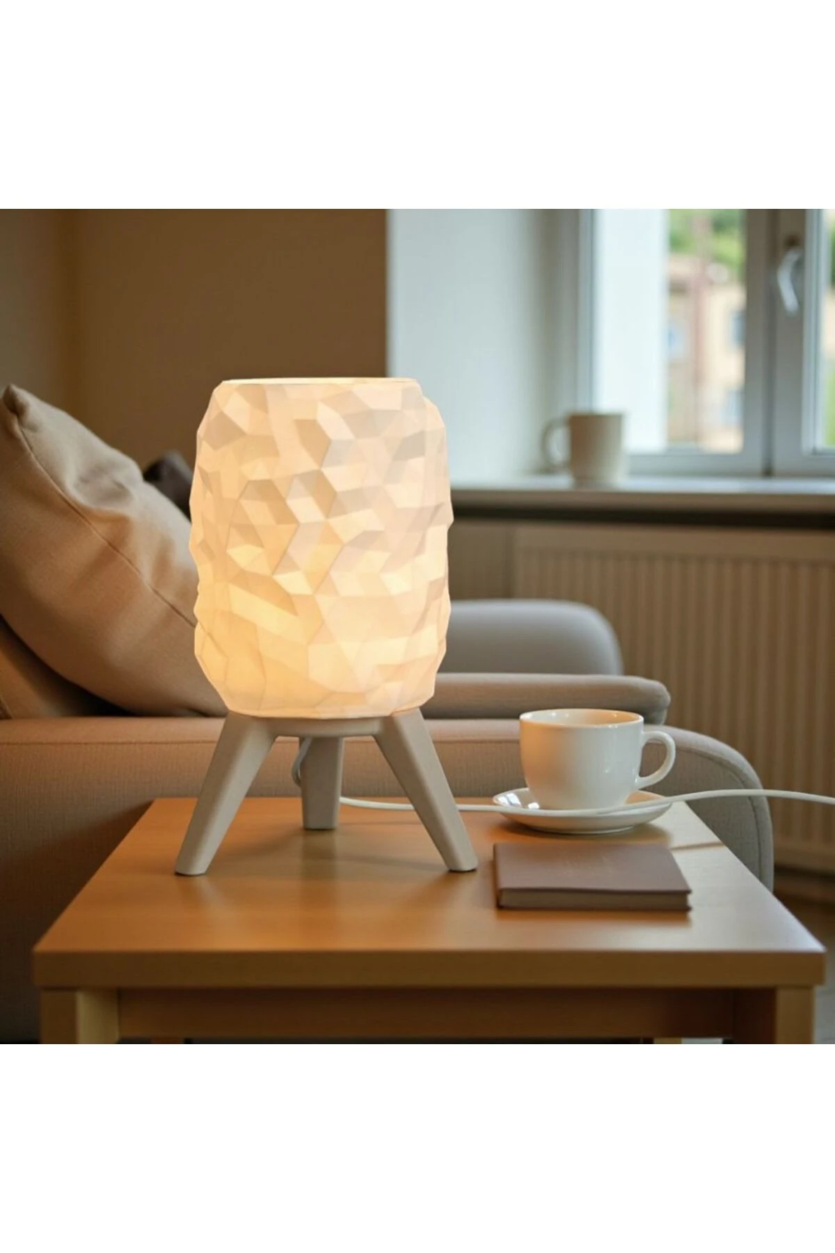 Modern Geometrik Prizma Desenli Dekoratif Masa Lambası / Abajur - Üç Ayaklı