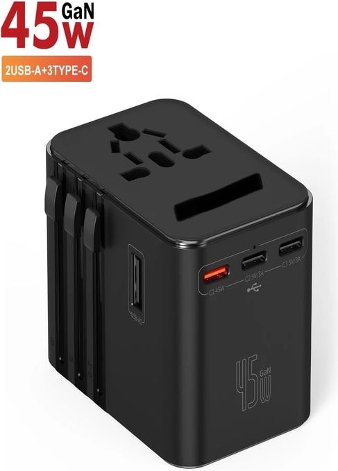 Fc-22 200+ÜLKE 45W Global Seyahat Şarj Aleti - 2 Usb-A, 3 Type-C, 1 Ac Priz Adaptörü Çoğaltıcı
