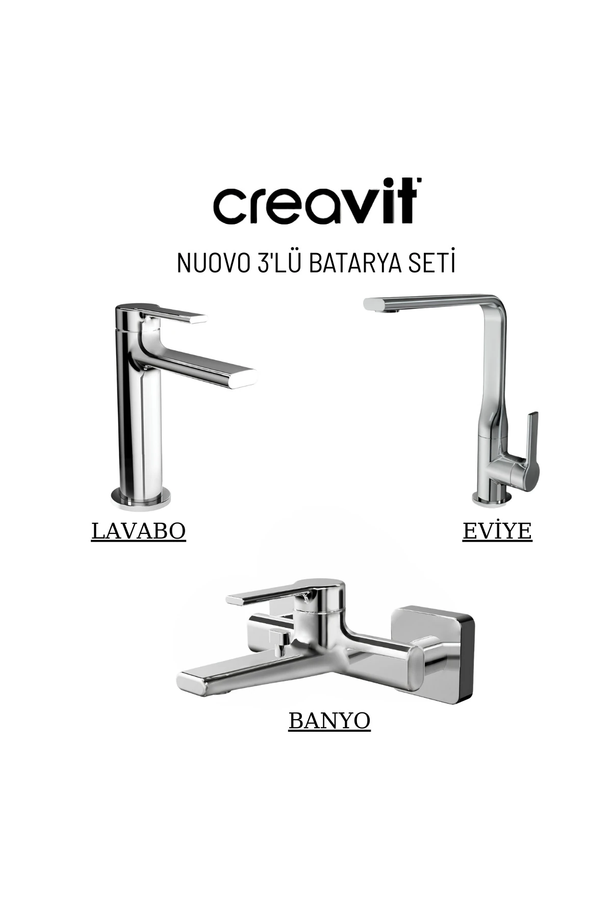 Nuovo Batarya Seti 3’Lü Banyo-Lavabo-Eviye