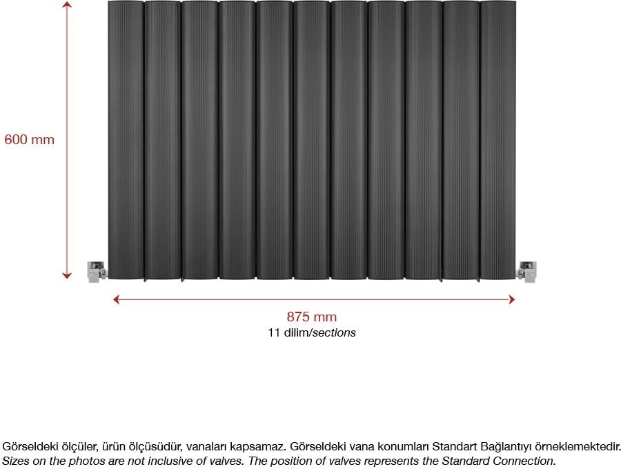 600 x 875 MM Amber Yatay Antrasit Alüminyum Radyatör Standart Bağlantı