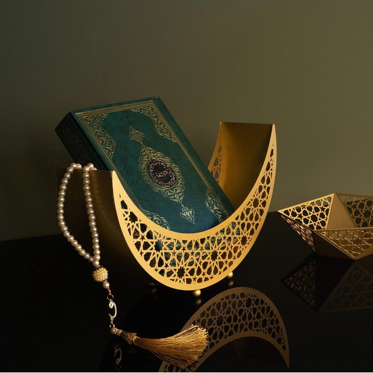 Metal Islami Motifli Hilal Masaüstü Dekor - 26 x 8 x 16 cm - Dini Dekorasyon - WAMH156