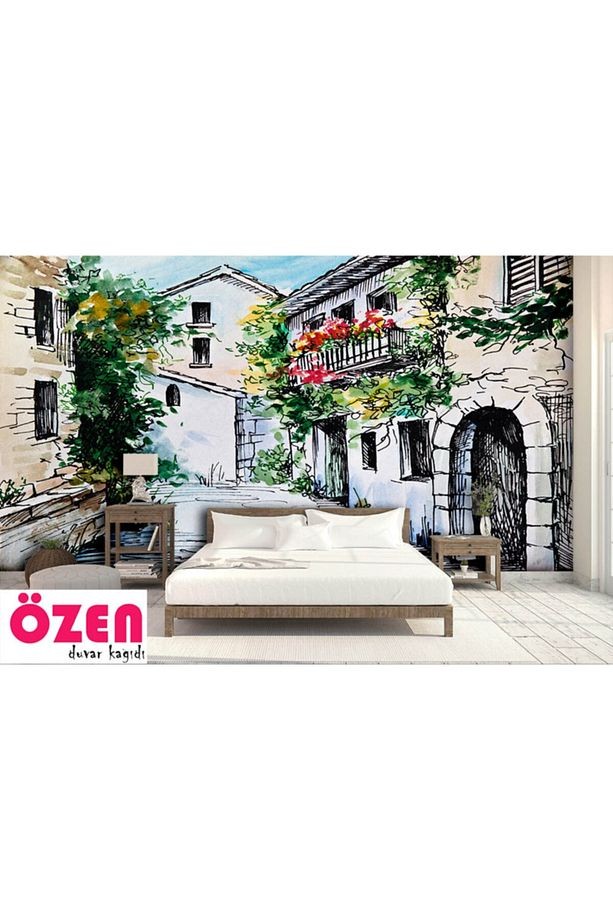 Sulu Boya Çiçekli Sokak Duvar Kağıdı
