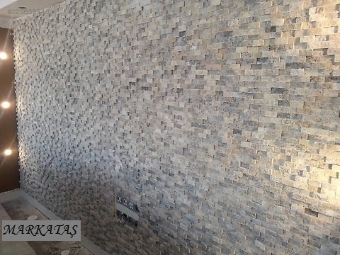 2,5X5Cm Silver Traverten Doğal Taş Patlatma Mozaik