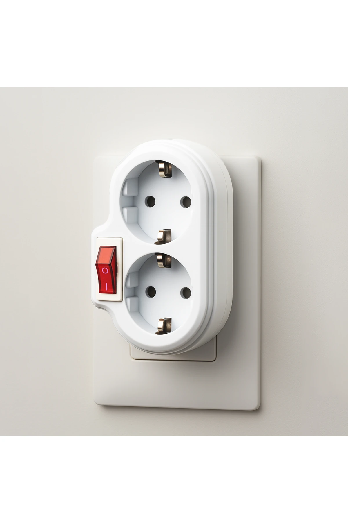 Kablosuz Açma Kapamalı Anahtarlı 2'li Beyaz Grup Priz Golyat Düğmeli Fiş Topraklı Çoklu Çoğaltıcı