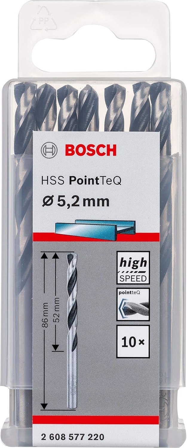BOSCH Professional 10 Adet Hss Spiral Matkap Ucu Pointteq (Metal Için, 5,2 x 52 x 86 Mm, Matkap Aksesuarı)