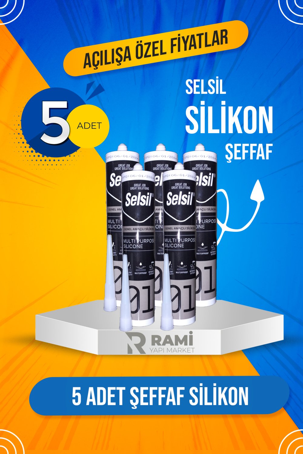 5 Adet  Şeffaf Silikon 280 Gr