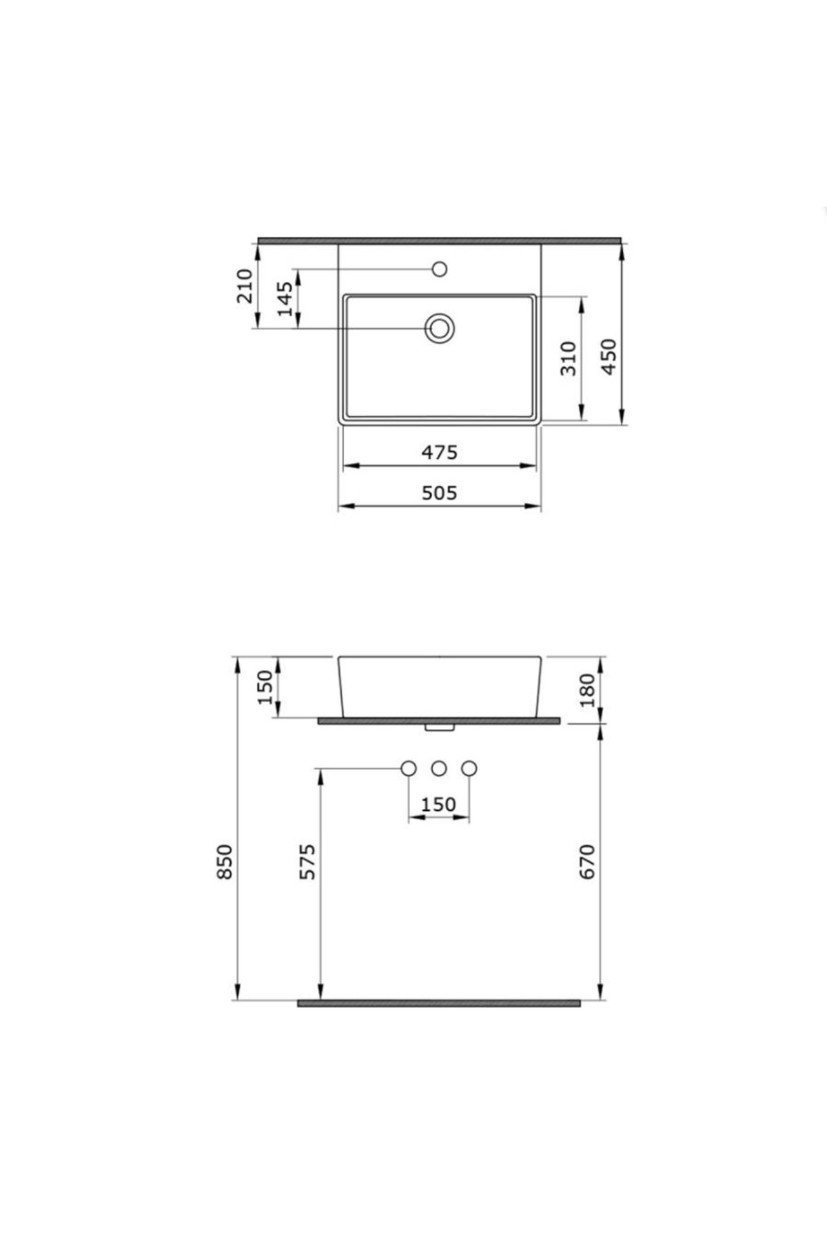 Milano Batarya Banklı Lavabo 50 Cm M Gri 1216-006-0126