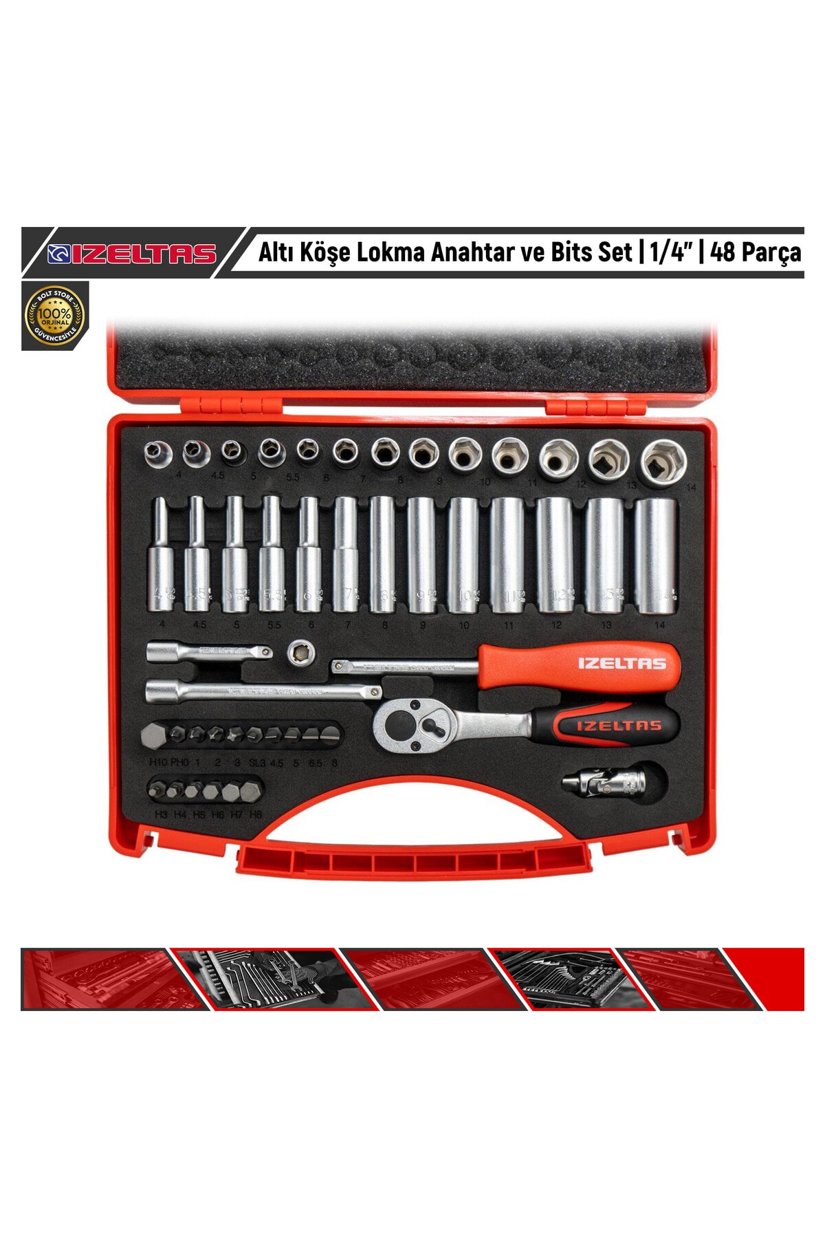 İZELTAŞ Altı Köşe Lokma Anahtar ve Bits Set | 1/4” | 48 Parça