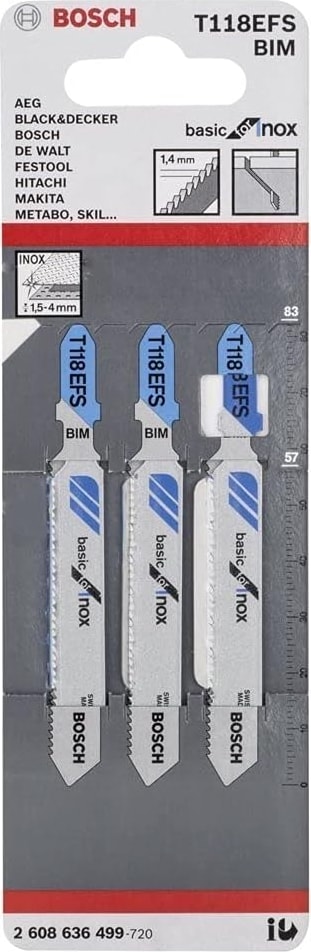 BOSCH 3 Dekupaj Testere Bıçağı T 118 Efs Basic For Inox (Paslanmaz Çelik Saclar Için, Profesyonel Aksesuar Dekupaj Testere)