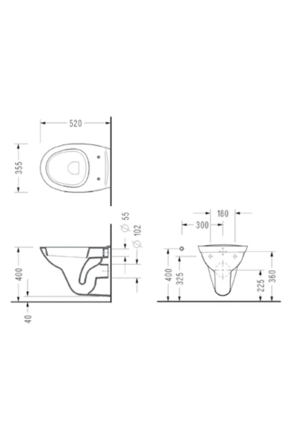 Serel Basic Kanalsız 52 cm Asma Klozet+Serel Anemon PP Thermoplast Yavaş Kapanan Klozet Kapağı