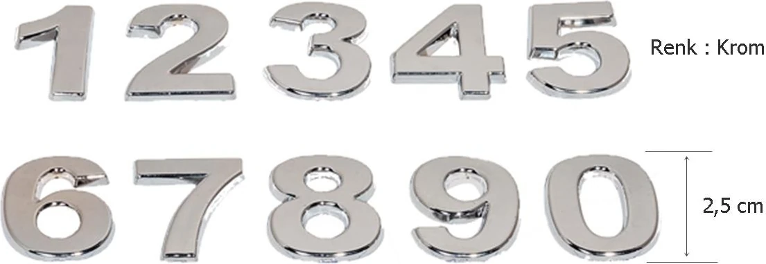 Yapışkanlı Plastik Rakam Posta Kutuları Için 2,5 cm Krom
