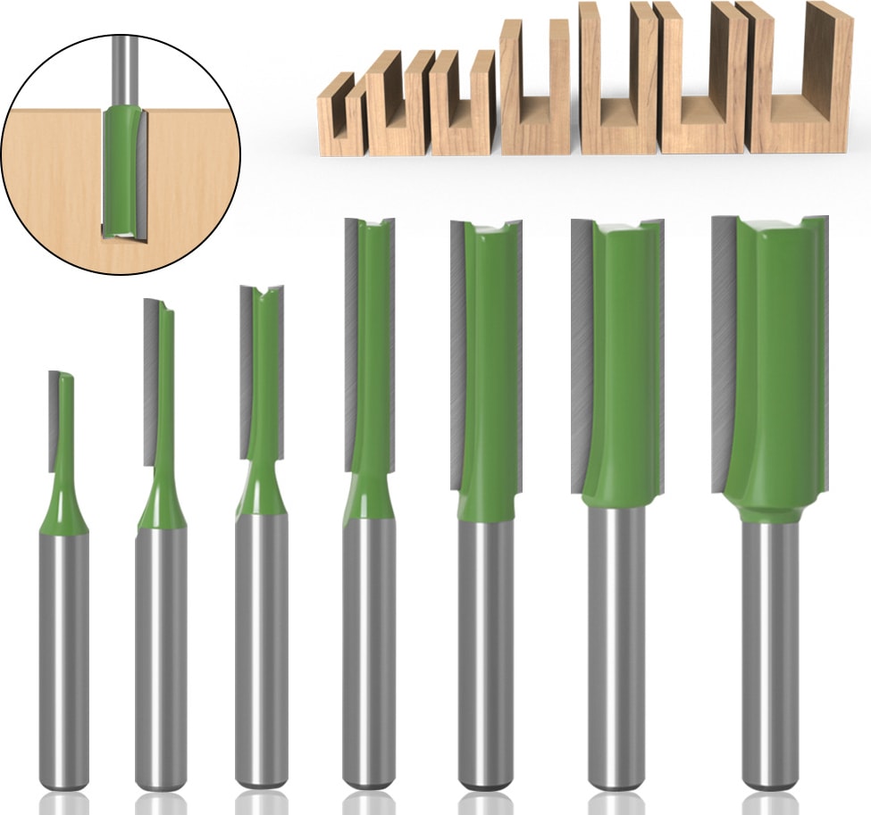 BOSCH Adet 1/4 Inç Shank Tek Çift Flüt Düz Bit Freze Kesici Ahşap Yönlendirici Bit Doğrama Aracı (Yurt Dışından)