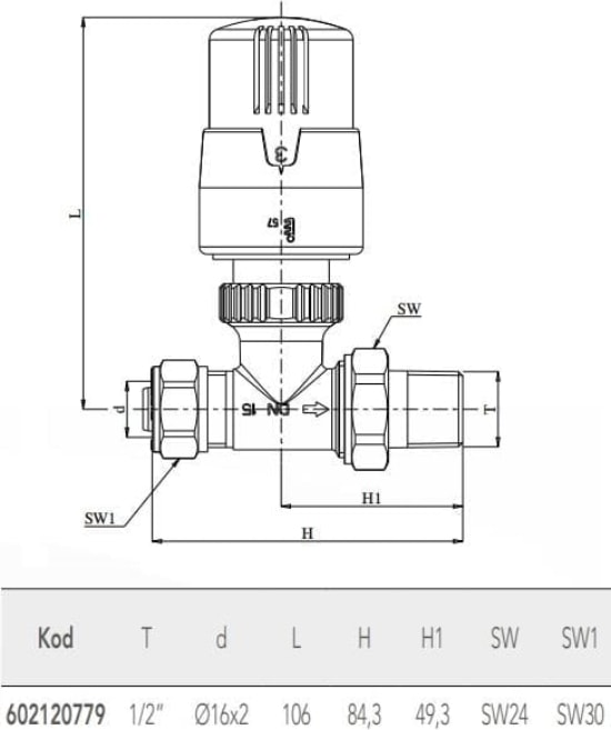 Termostatik Radyatör Valfi Düz Pex Trv4 6021207779
