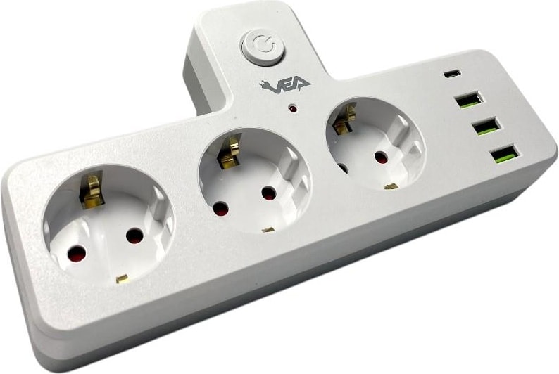 VE-23088 3 Soketli 3xusb+Type-C Çocuk ve Termal Korumalı Anahtarlı Priz