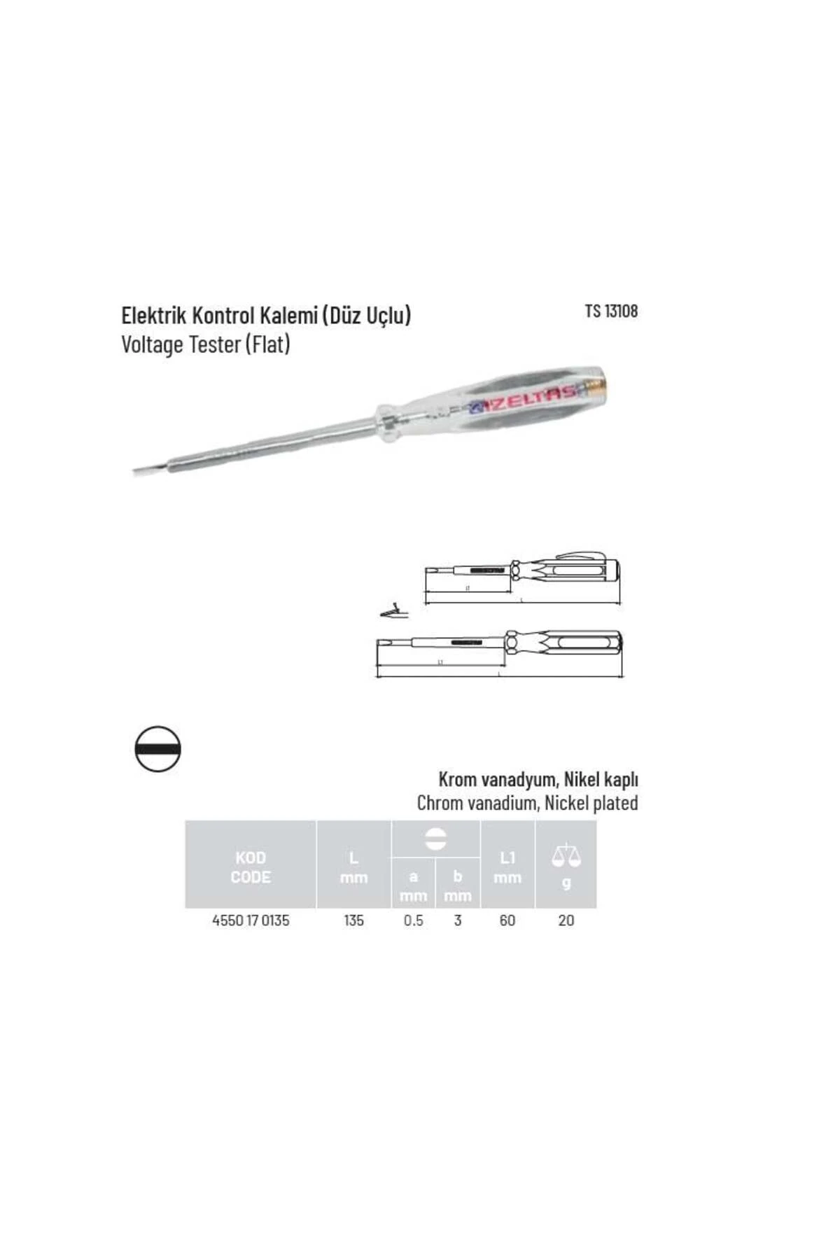 Elektrik Kontrol Kalemi Düz Uçlu 135 mm