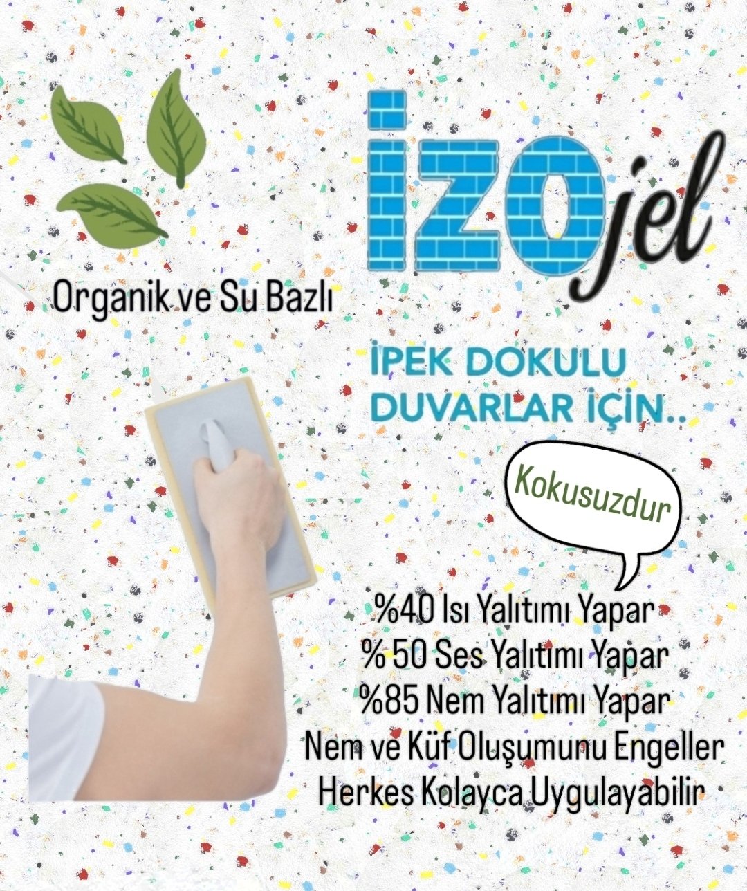 Izojel Organik Ipek Sıva - Izo-048 -Dekoratif Yalıtım Sıvası - Ses & Isı & Nem Yalıtımı